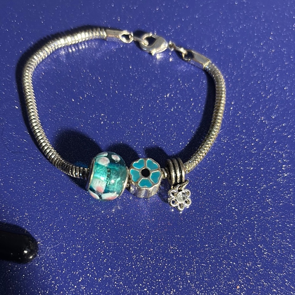 Pandora Silver and Blue Charm Bracelet